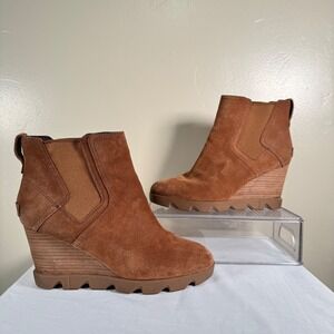 Sorel Joan Uptown Chelsea Wedge Boots Womens 9.5 Brown‎ Suede Waterproof Western